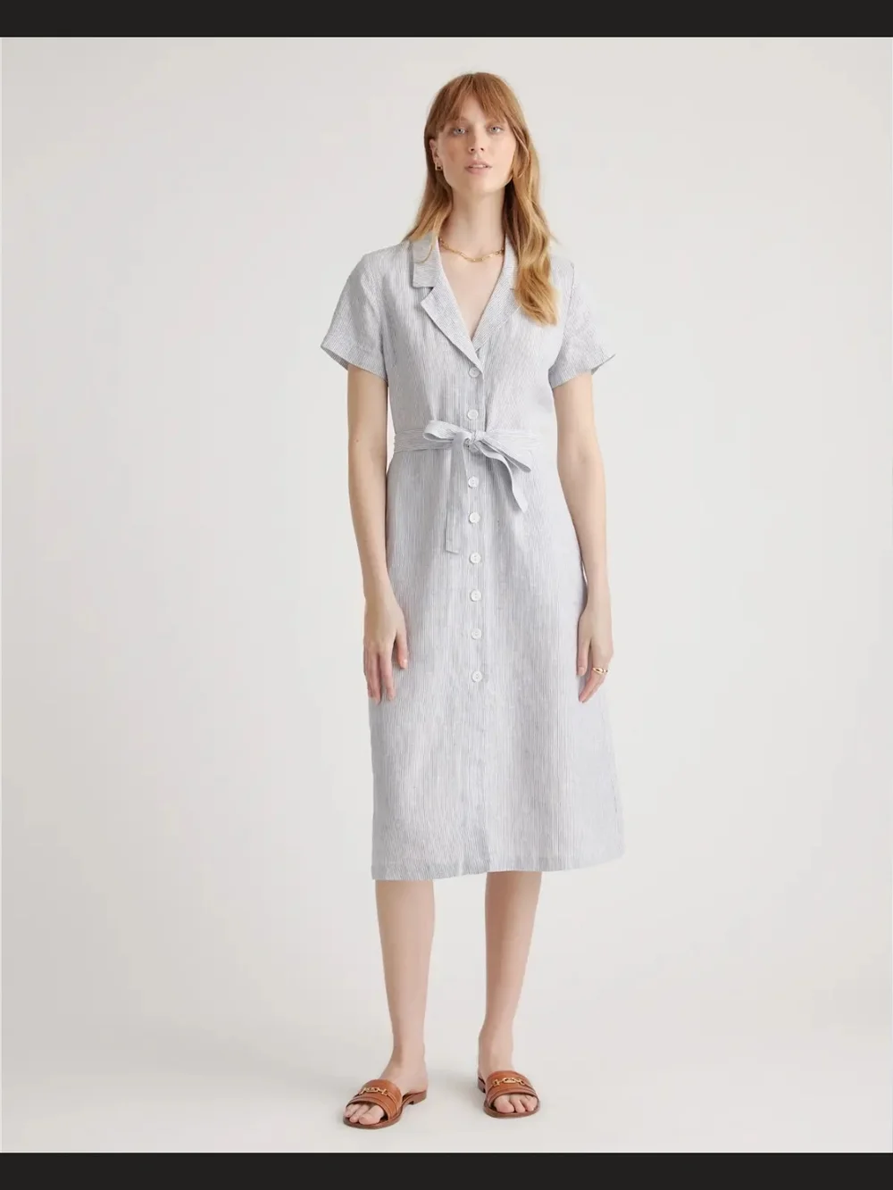 Quince Blue & White Striped Button-Down Midi Dress - Picture 8 of 9